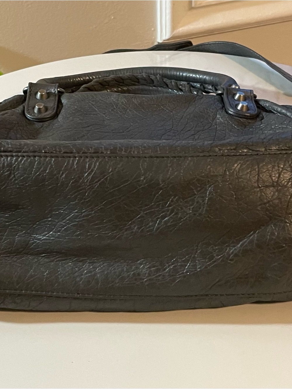 Authentic Balenciaga First Bag Gris Fossil Motorcycle Bag - Picture 5 of 11